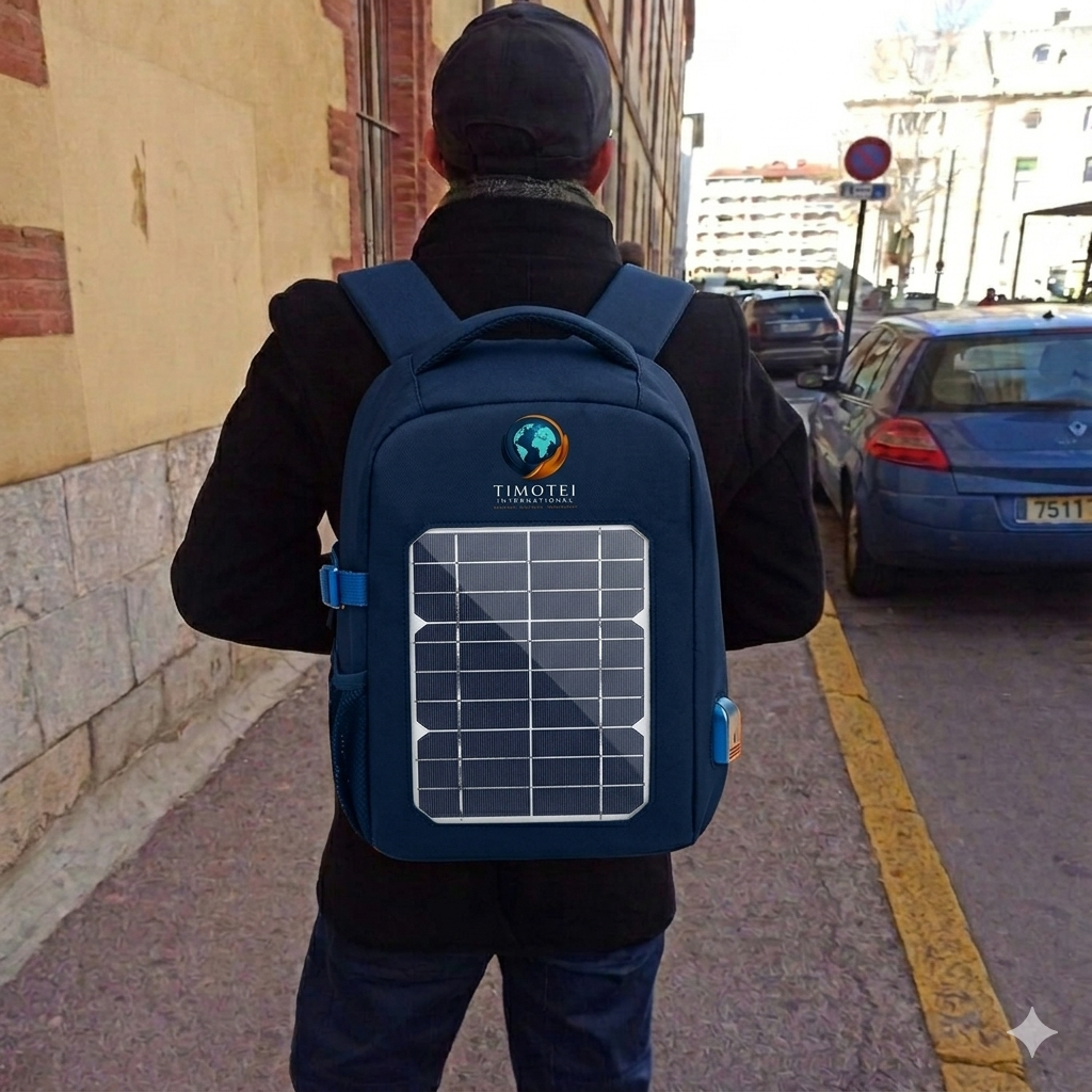 Solar backpack in use