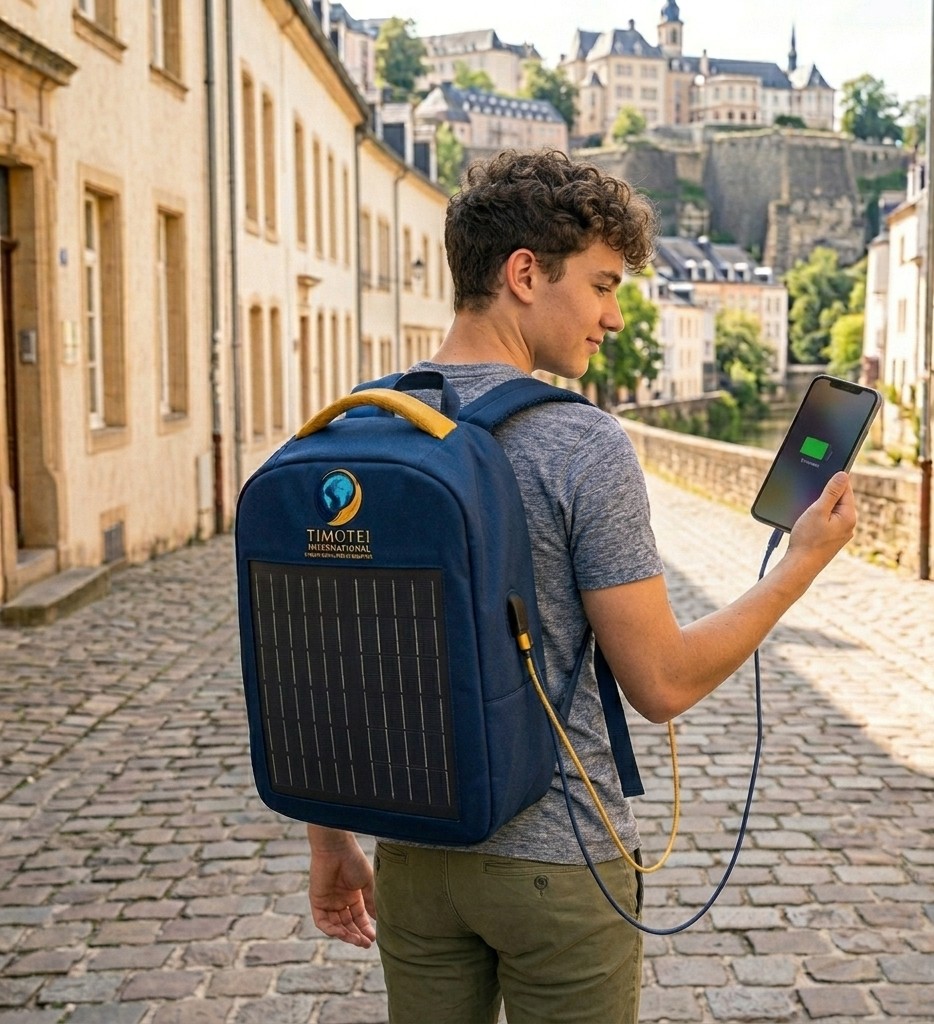 Premium details and texture of the Timotei solar backpack